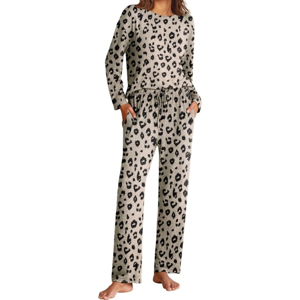 Ekouaer Long Sleeve Pajama Set in Leopard Print  |  Size: XL